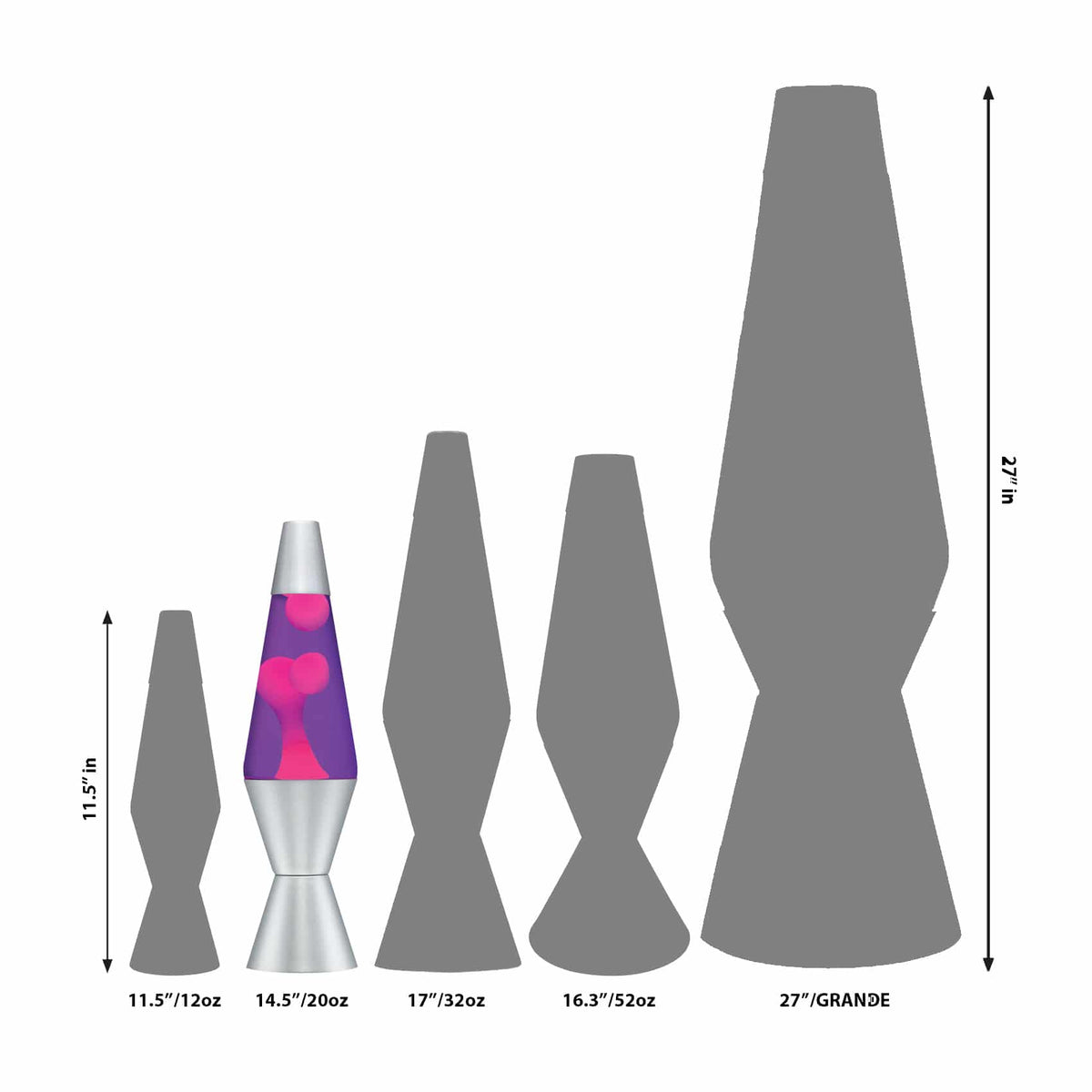 14.5” Lamp – Pink/Purple/Silver Size Comparison
