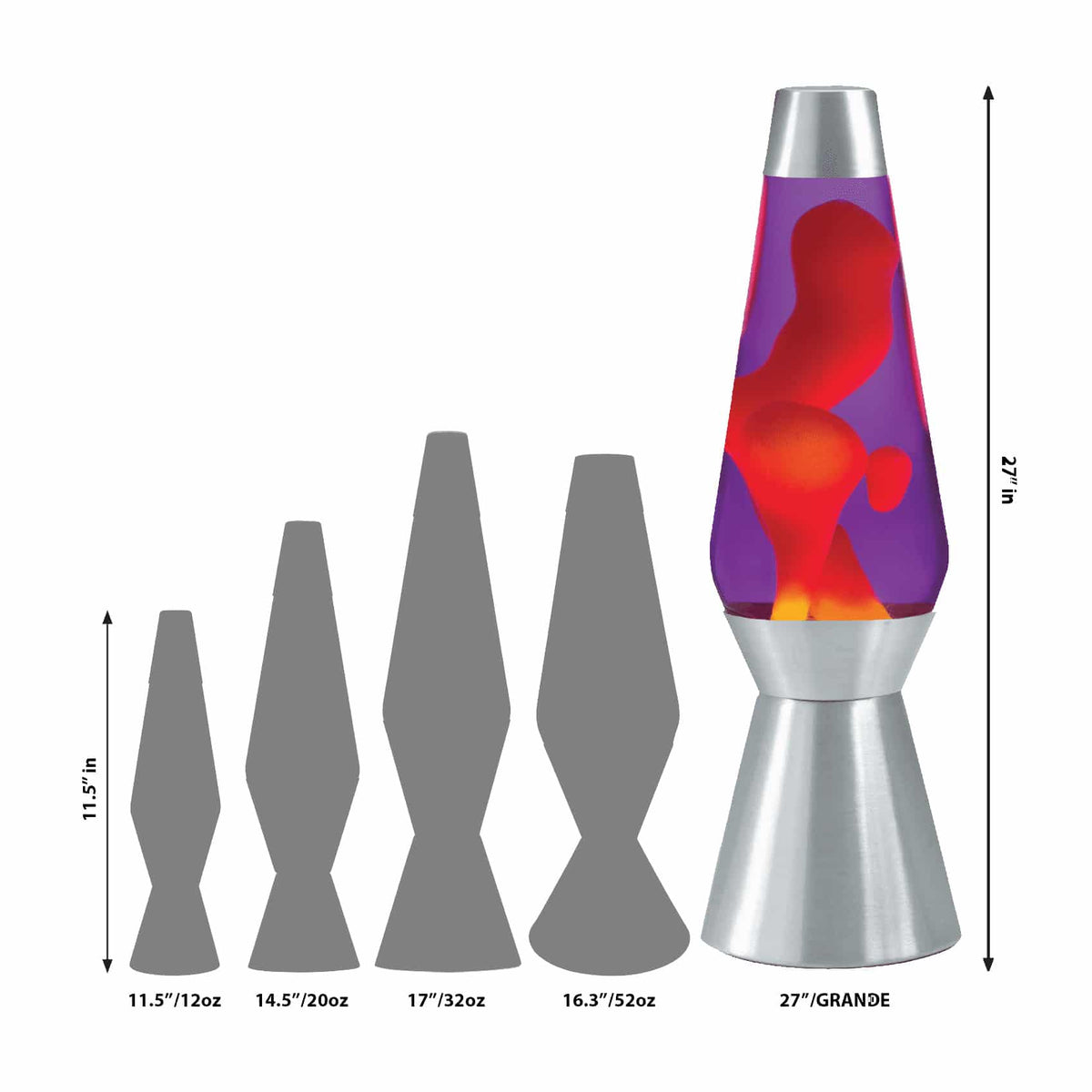 27” Lamp Grande – Yellow/Purple/Silver Size Comparison