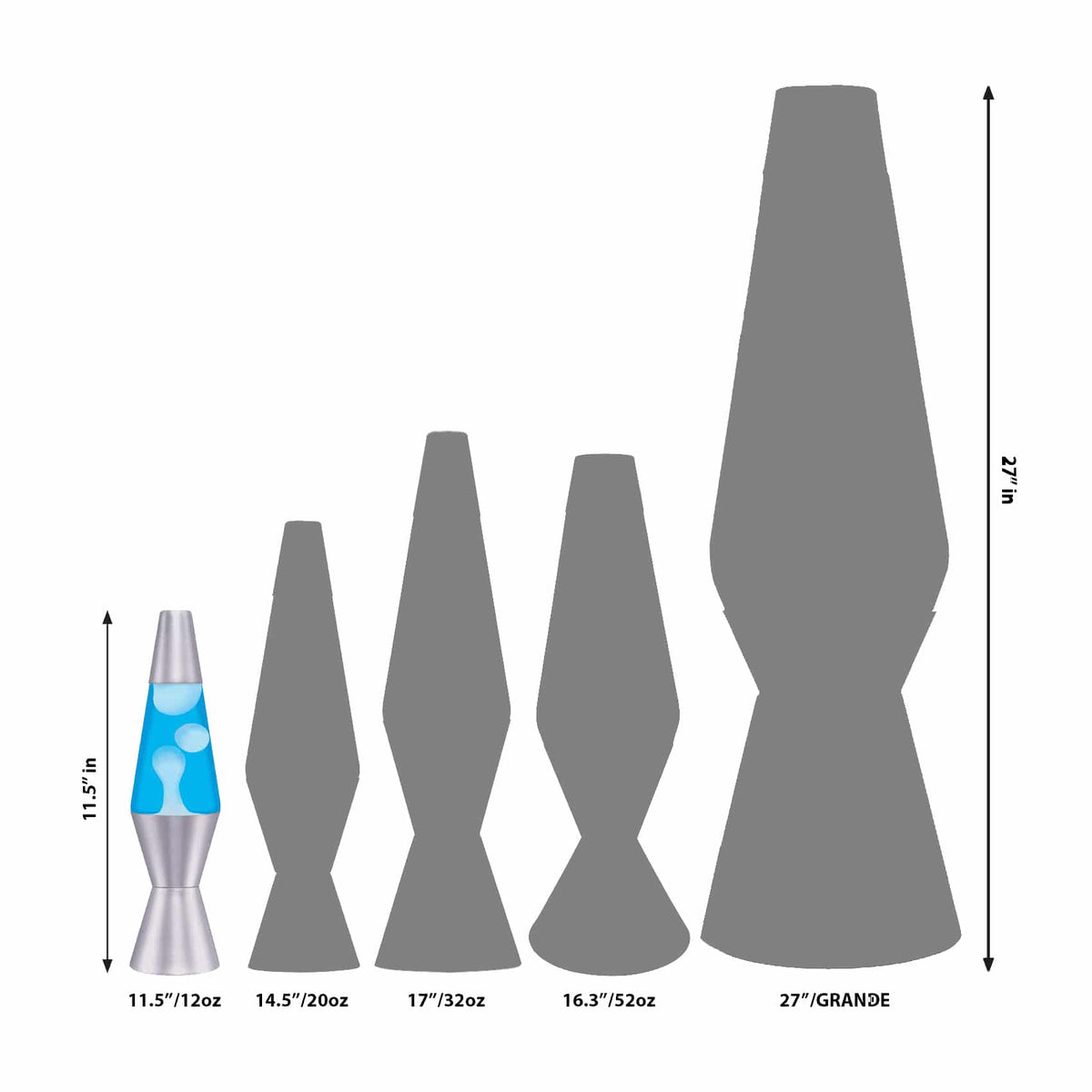 11.5” Lamp – White/Blue/Silver Size Comparison
