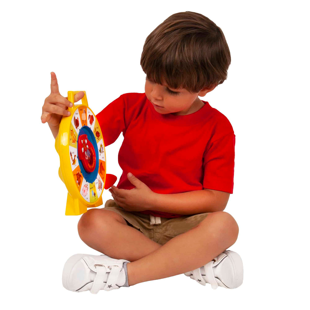 Lifestyle shot of boy playing with the See N Say