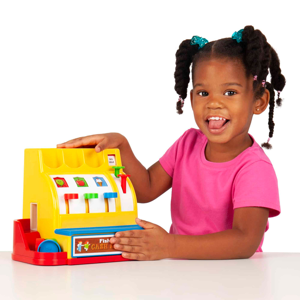 Lifestyle shot of girl closing the money door on the Cash Register