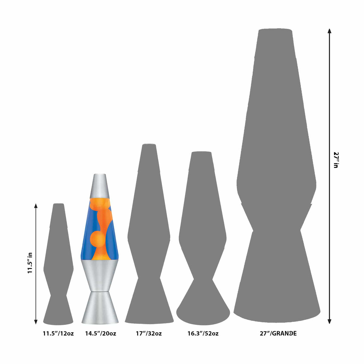 14.5” Lamp – Orange/Blue/Silver Size Comparison