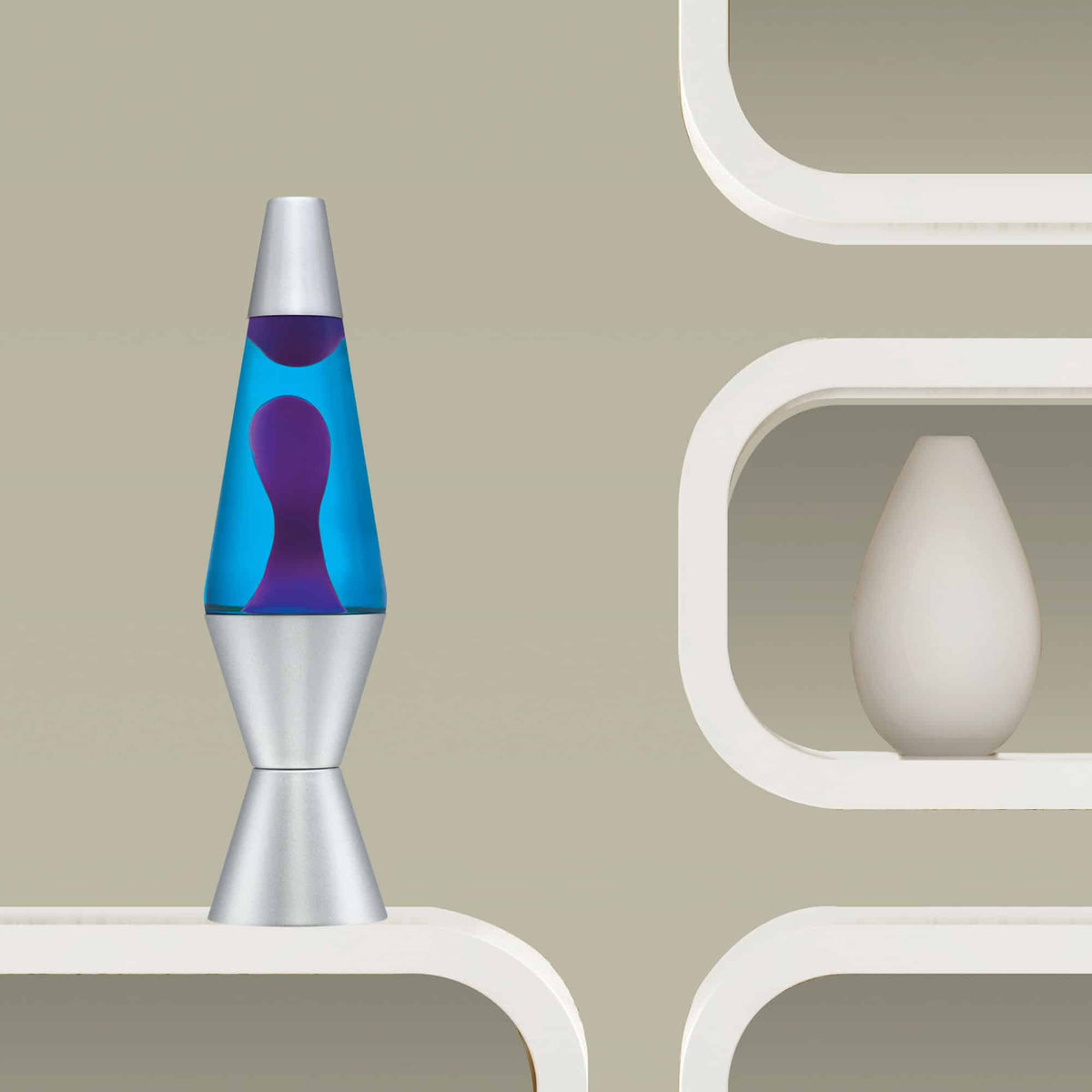 14.5” Lamp – Purple/Blue/Silver on a shelf