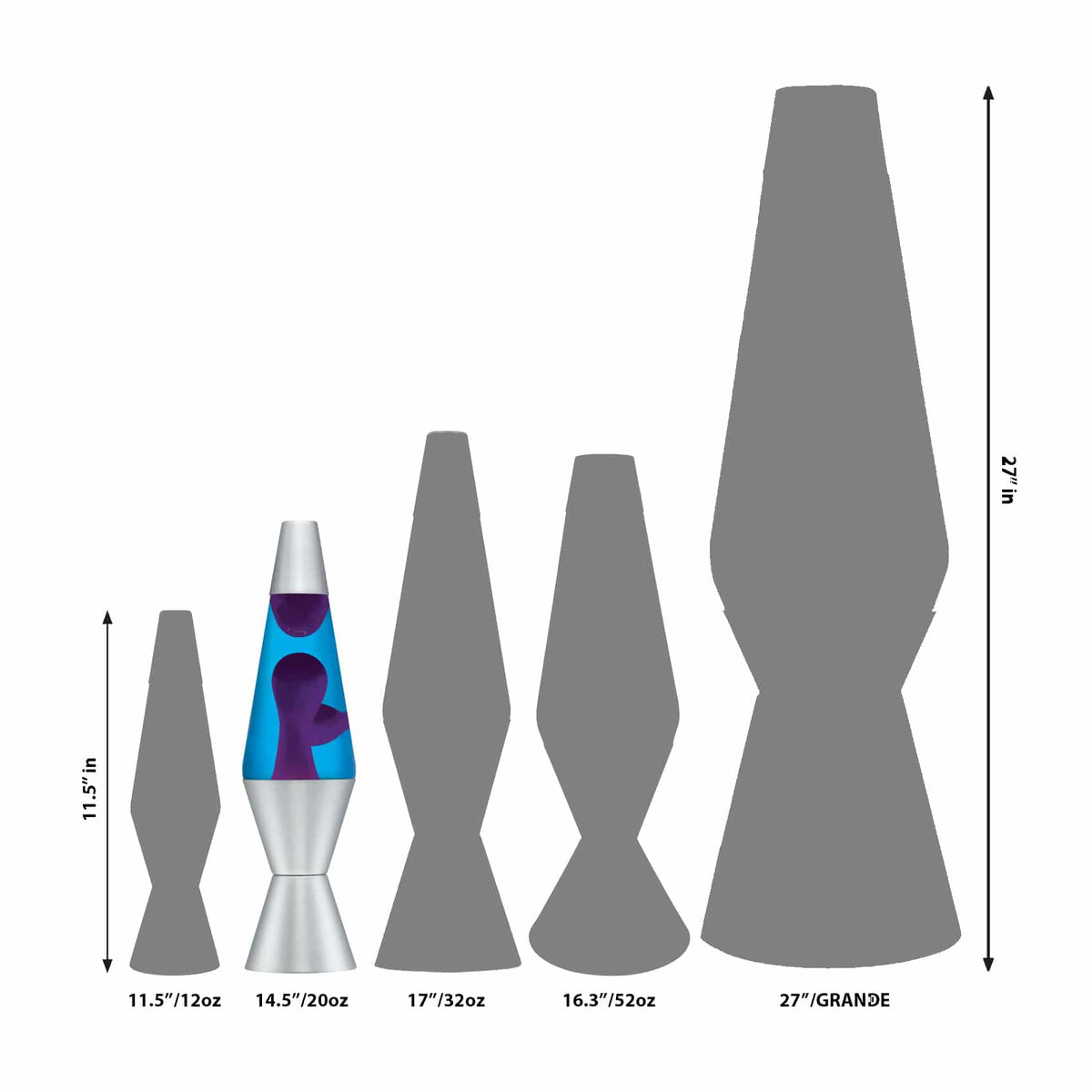 14.5” Lamp – Purple/Blue/Silver Size Comparison