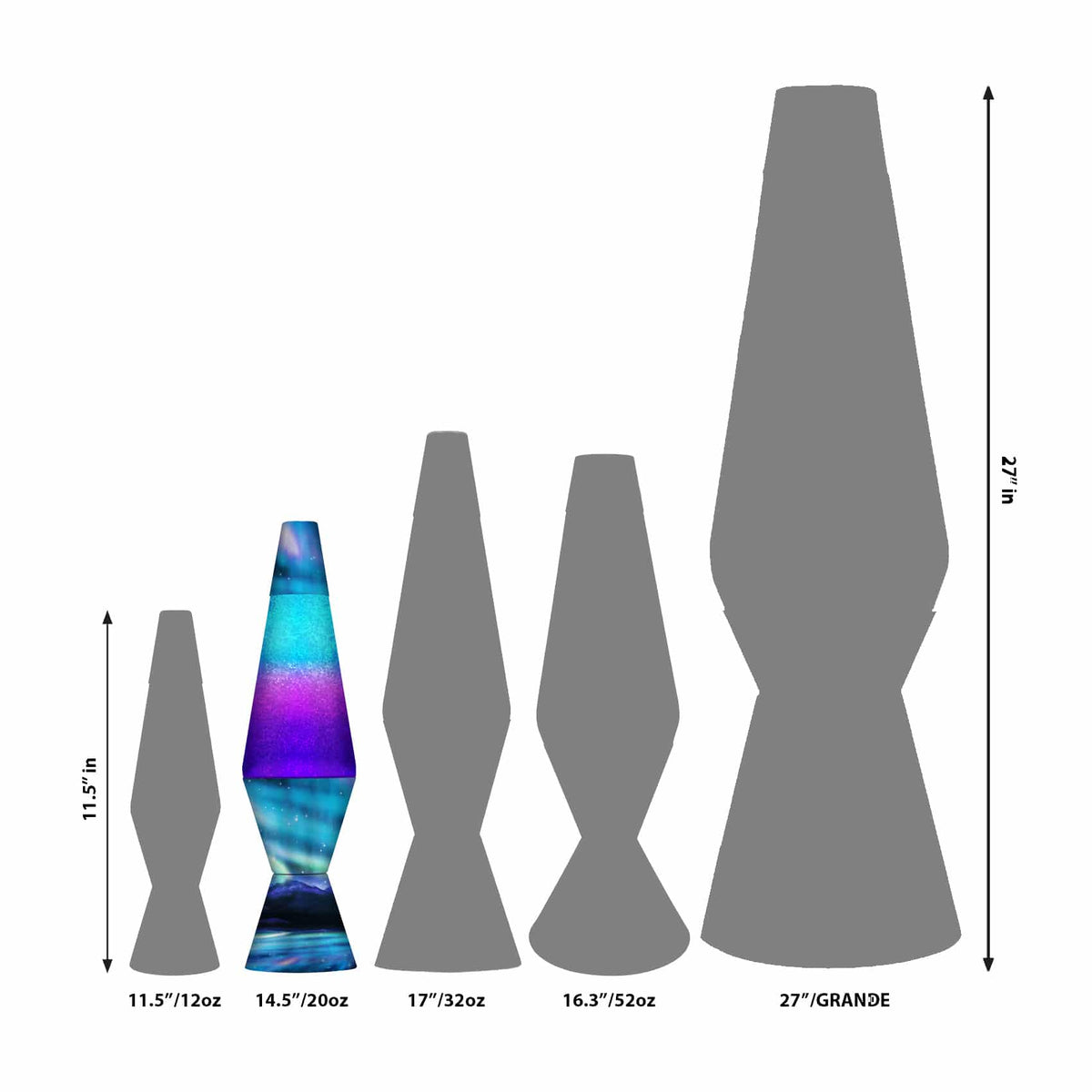 14.5” Lamp Colormax Northern Lights – Glitter size comparison