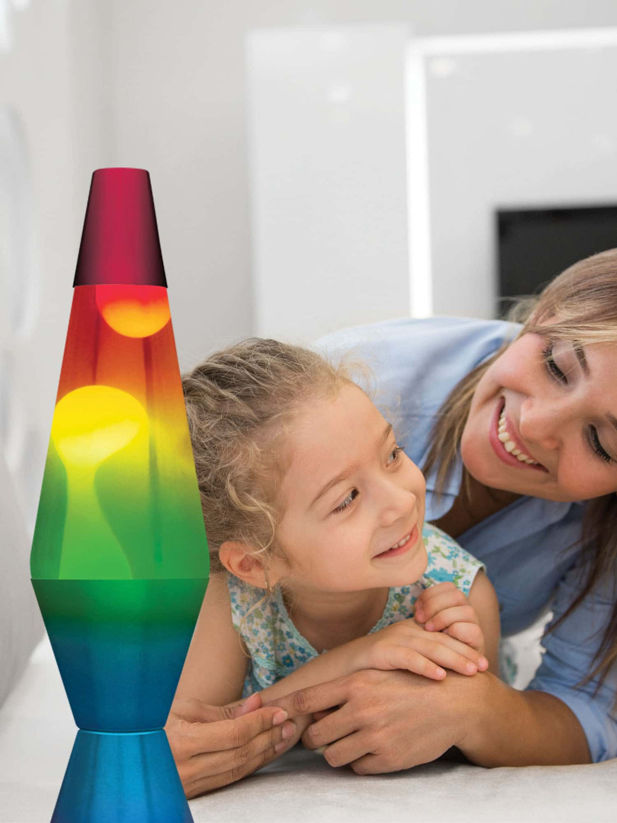14.5” Lamp Rainbow – White/Clear/Tricolor with a mother and daughter