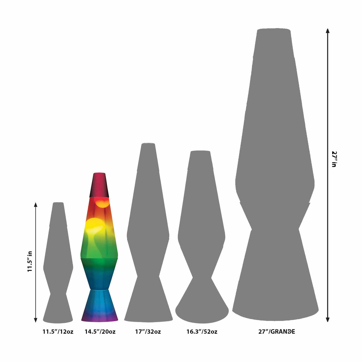 14.5” Lamp Rainbow – White/Clear/Tricolor Size Comparison