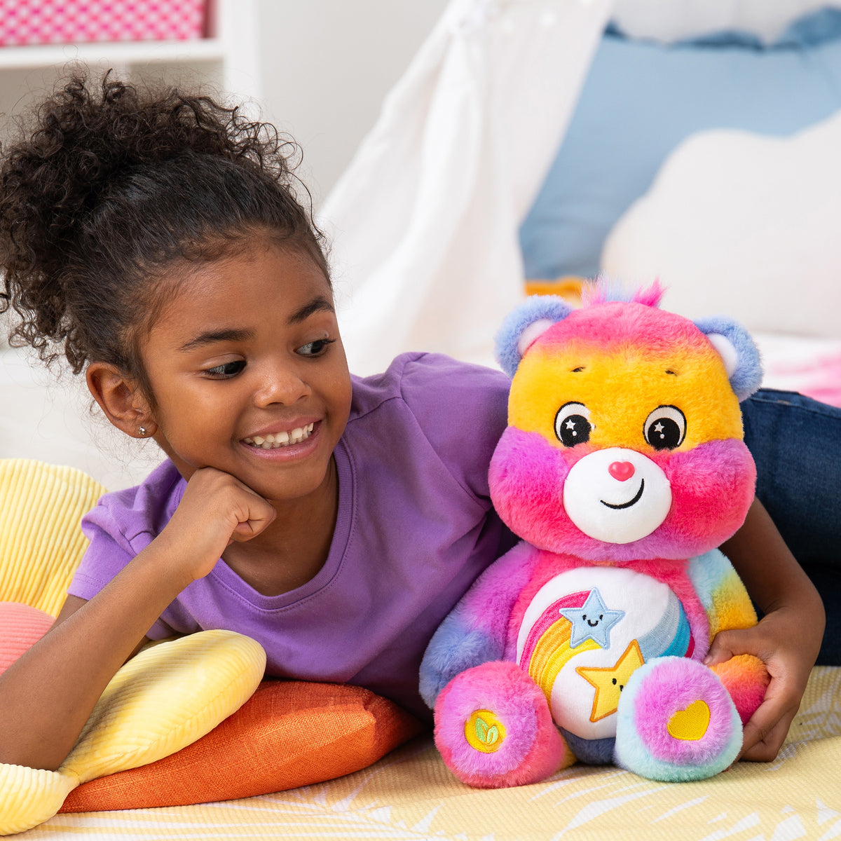Medium Plush - Lifestyle shot of girl cuddling with bear
