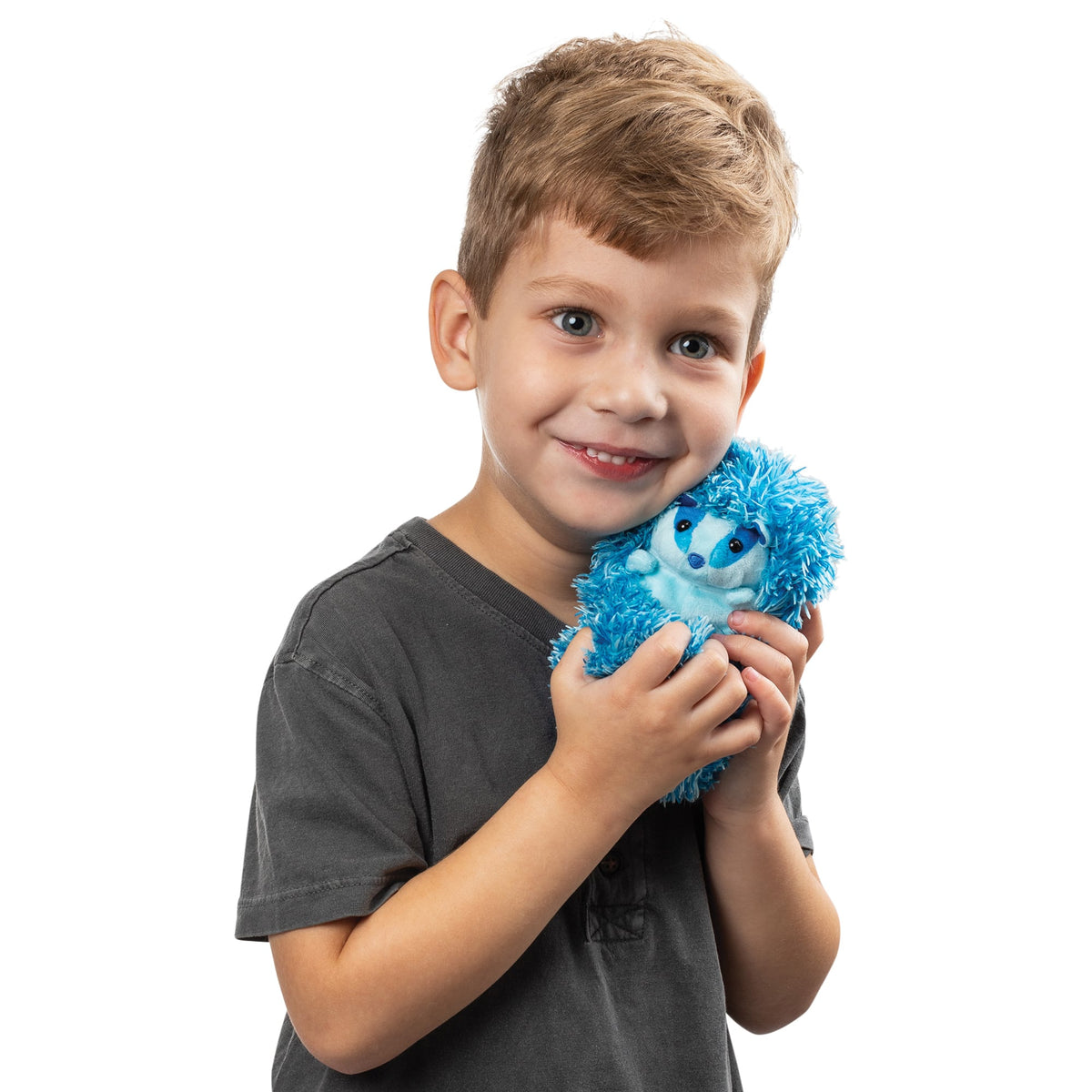 Boy hugging Blue Badger