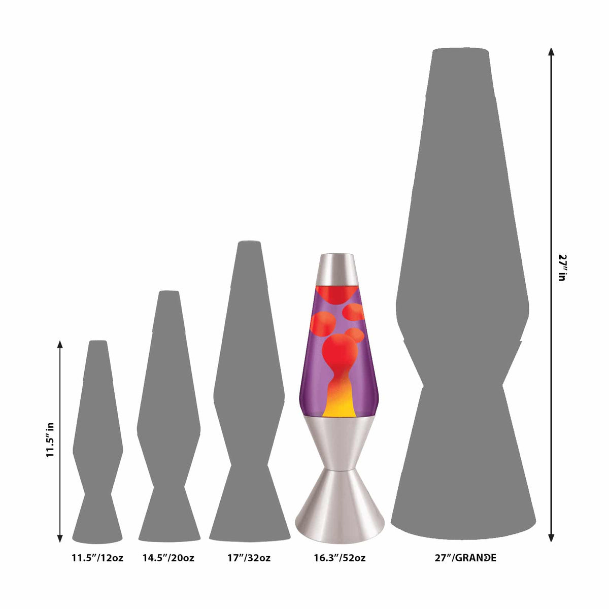 16.3” Lamp – Yellow/Purple/Silver Size Comparison