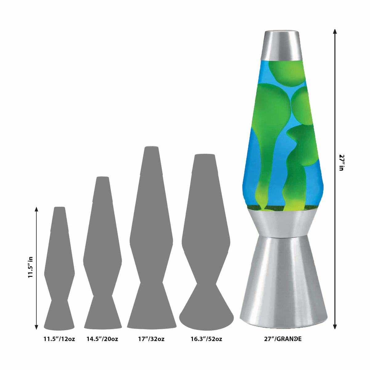 27” Lamp Grande – Yellow/Blue/Silver Size Comparison