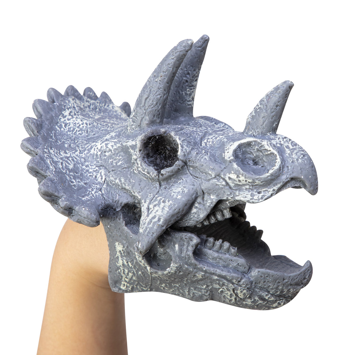 Dino Skull Hand Puppet - Triceratops Right Profile on Hand Open